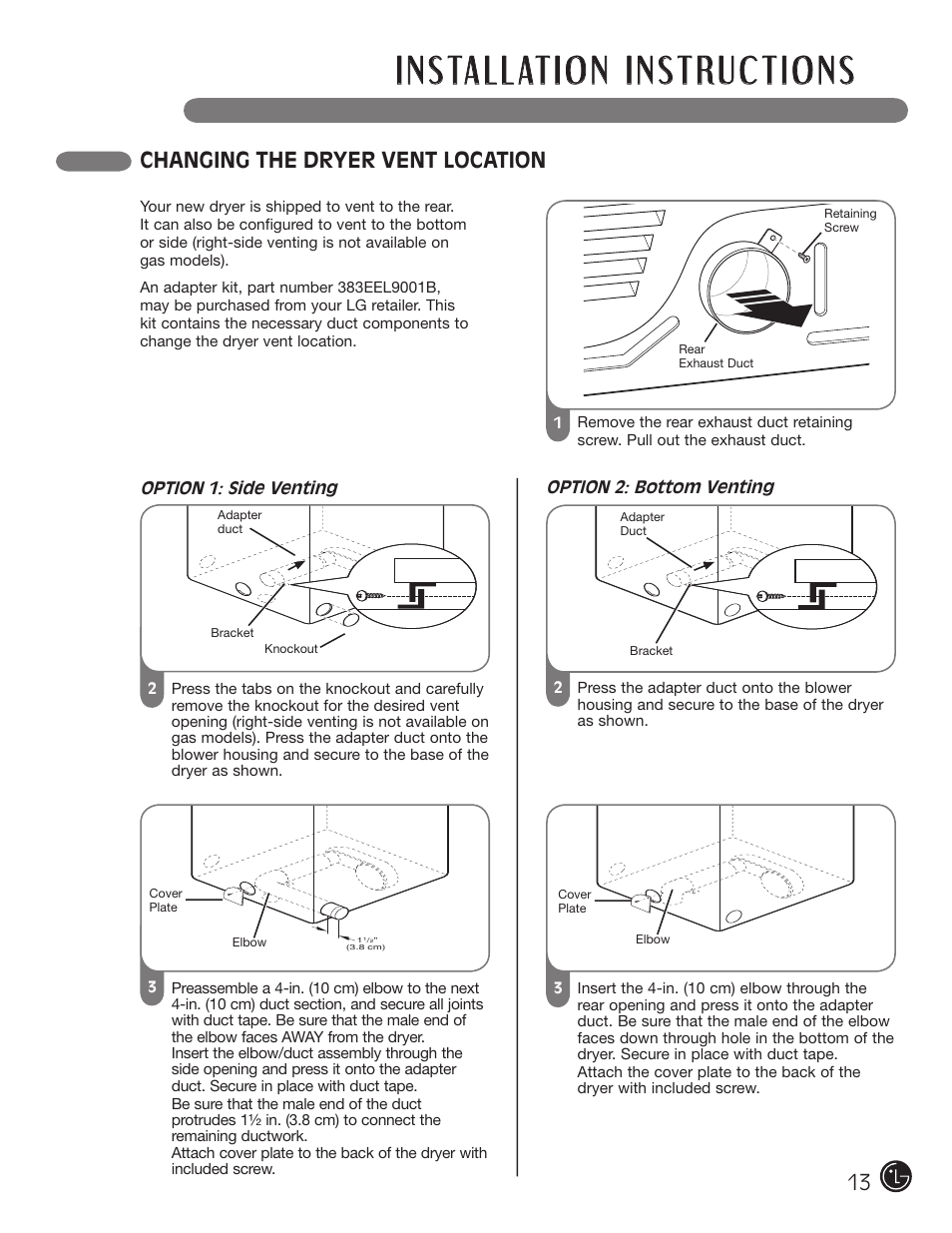 Changing the dryer vent location | LG D5966W User Manual | Page 13 / 80