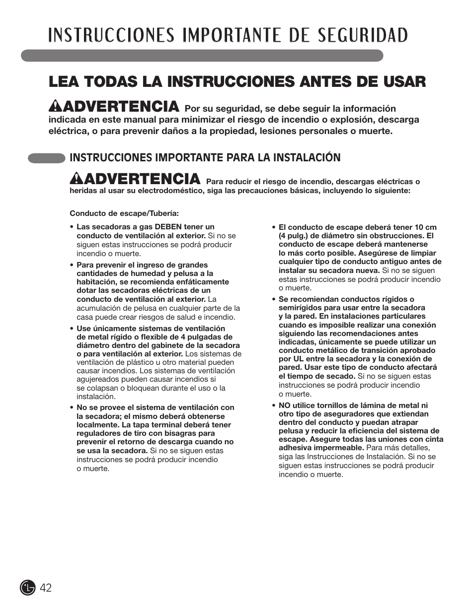 W advertencia | LG D5966W User Manual | Page 42 / 80