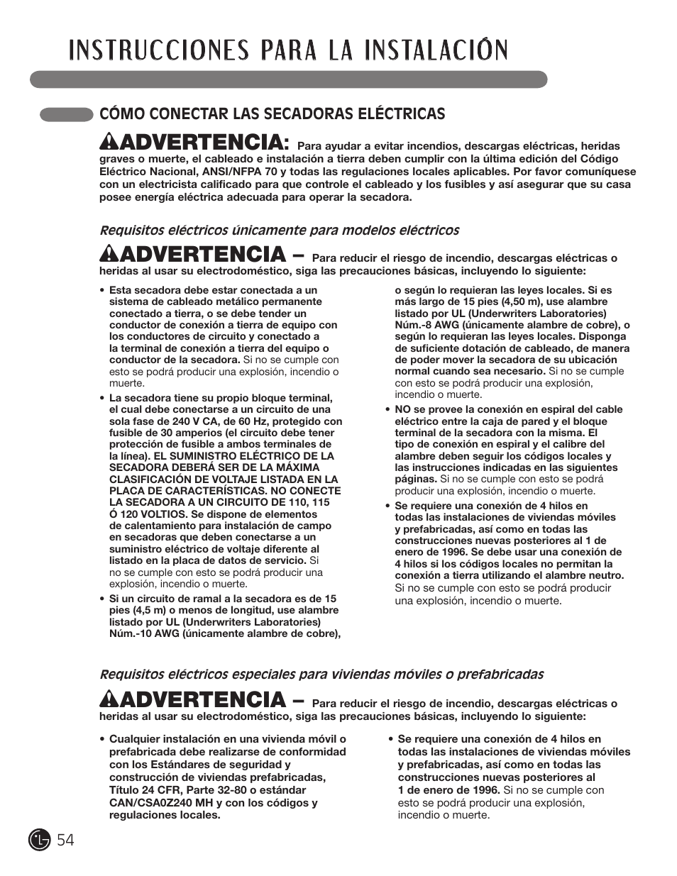 W advertencia | LG D5966W User Manual | Page 54 / 80