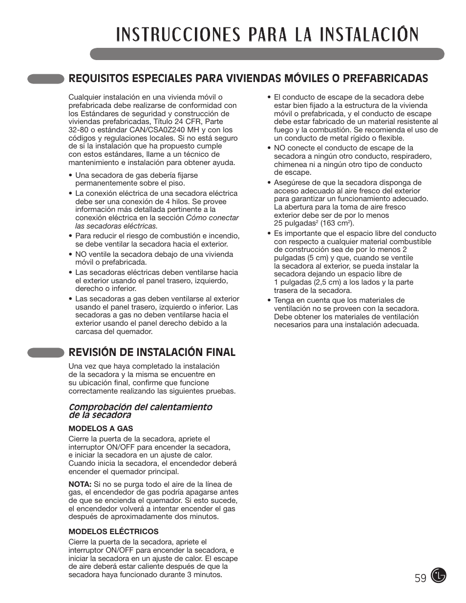 Revisión de instalación final | LG D5966W User Manual | Page 59 / 80