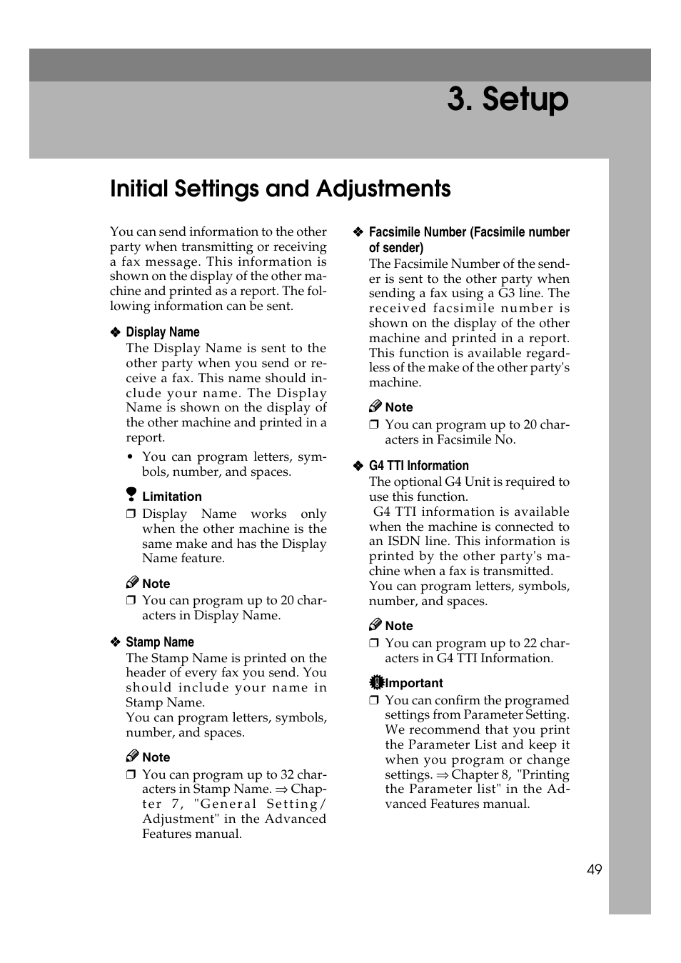 Setup, Initial settings and adjustments | LG Option Type 1045 User Manual | Page 57 / 89