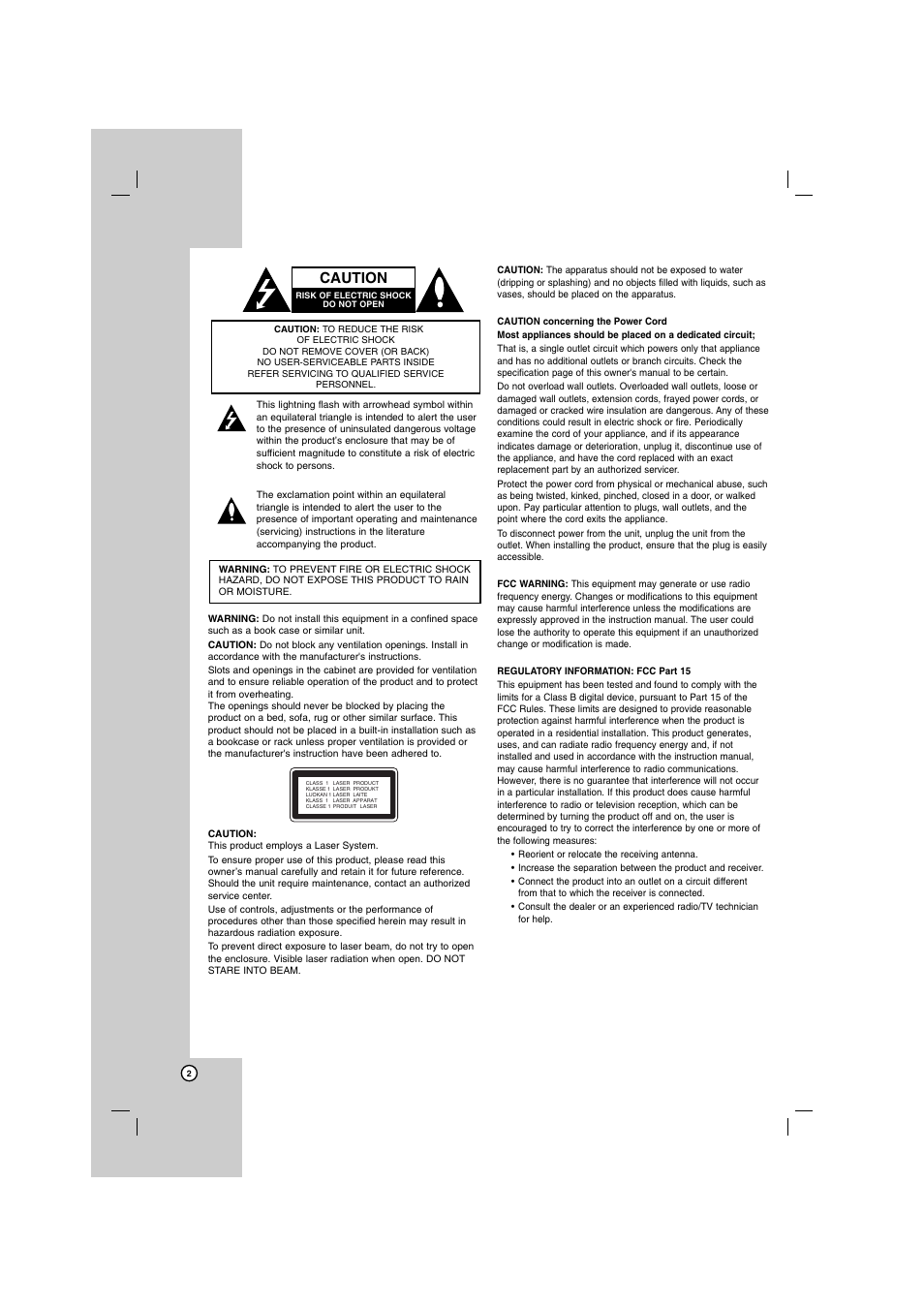 Caution | LG SH72PZ-F User Manual | Page 2 / 28