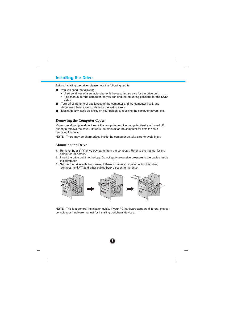 Installing the drive | LG GGW-H20N User Manual | Page 8 / 15