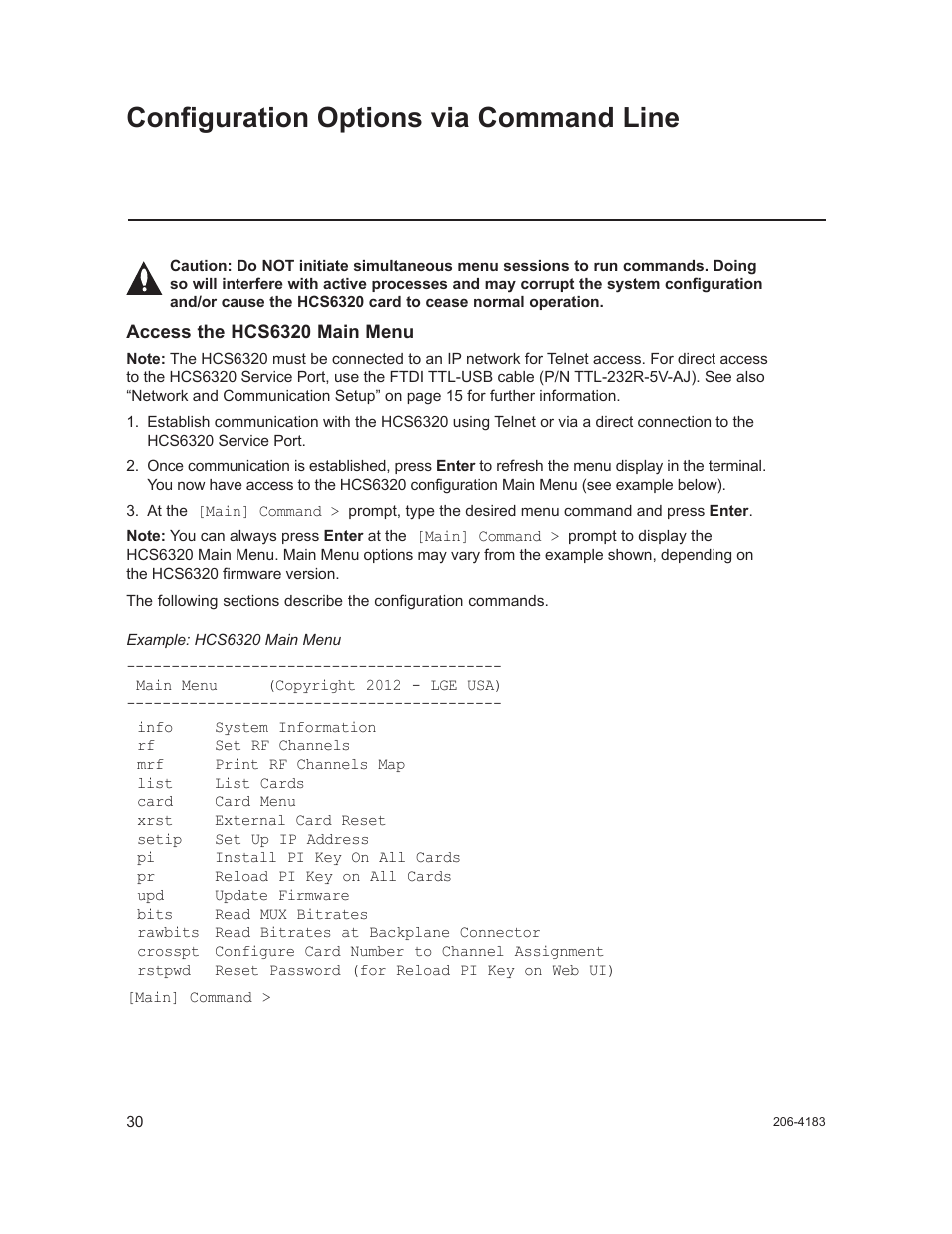Configuration options via command line | LG CodePlus MUX/MOD Feature Card HCS6320 User Manual | Page 30 / 52