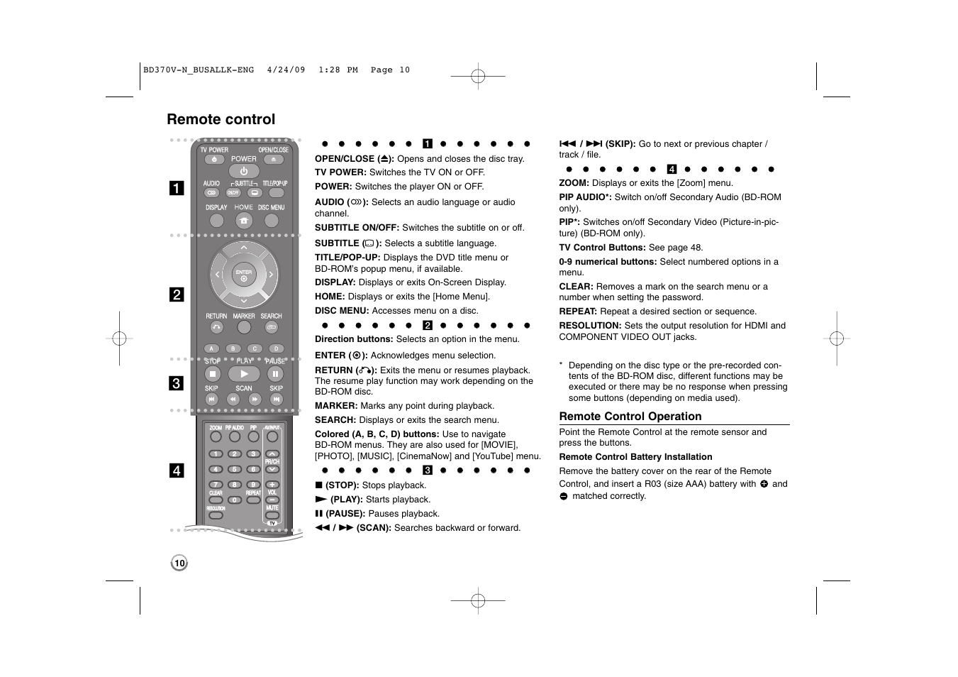 Remote control, Ab c d | LG BD-370 User Manual | Page 10 / 56