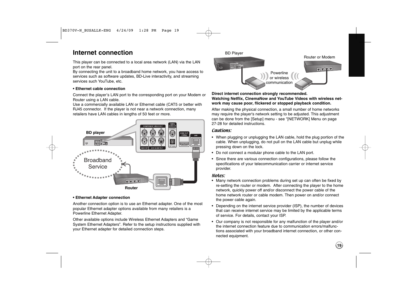 Internet connection | LG BD-370 User Manual | Page 19 / 56