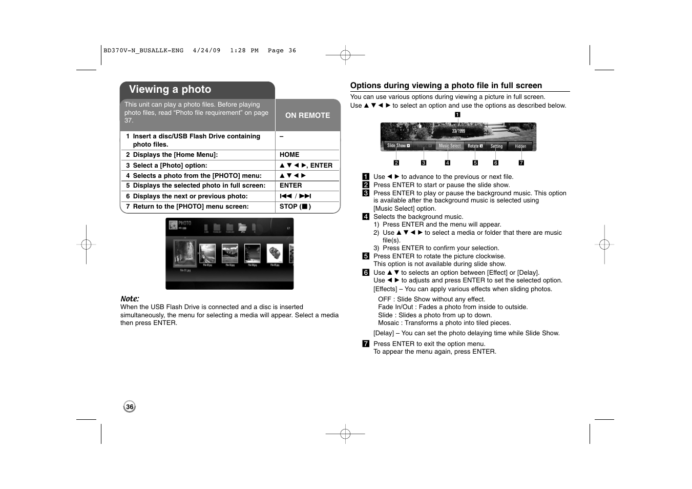 Viewing a photo | LG BD-370 User Manual | Page 36 / 56