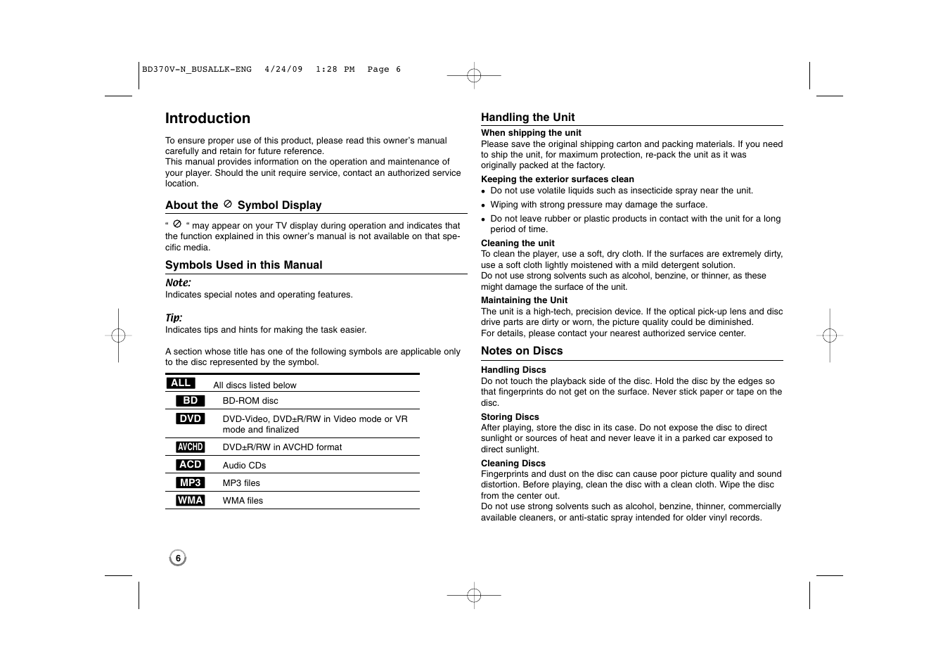 Introduction | LG BD-370 User Manual | Page 6 / 56