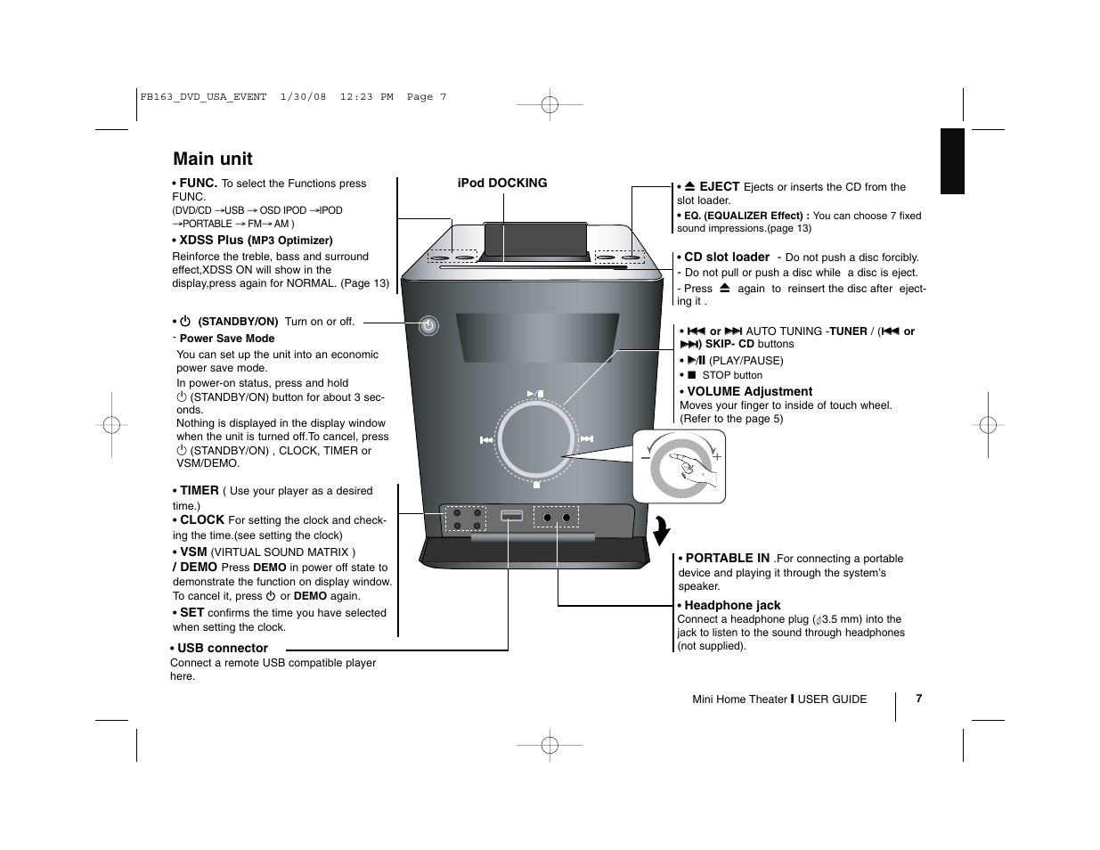 Main unit | LG LFD850 User Manual | Page 7 / 24