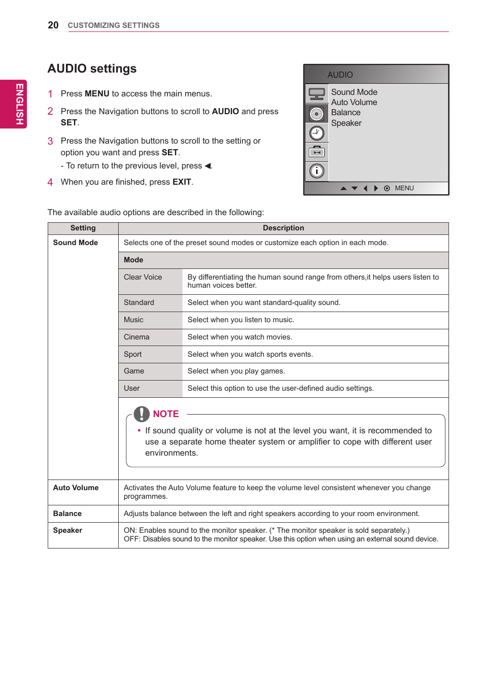 Audio settings, See p.20 ) | LG 47VL10 User Manual | Page 20 / 48