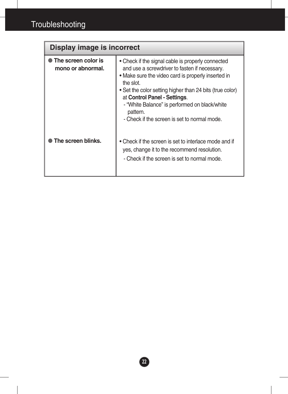 Troubleshooting | LG Network Monitor N194WA User Manual | Page 24 / 30