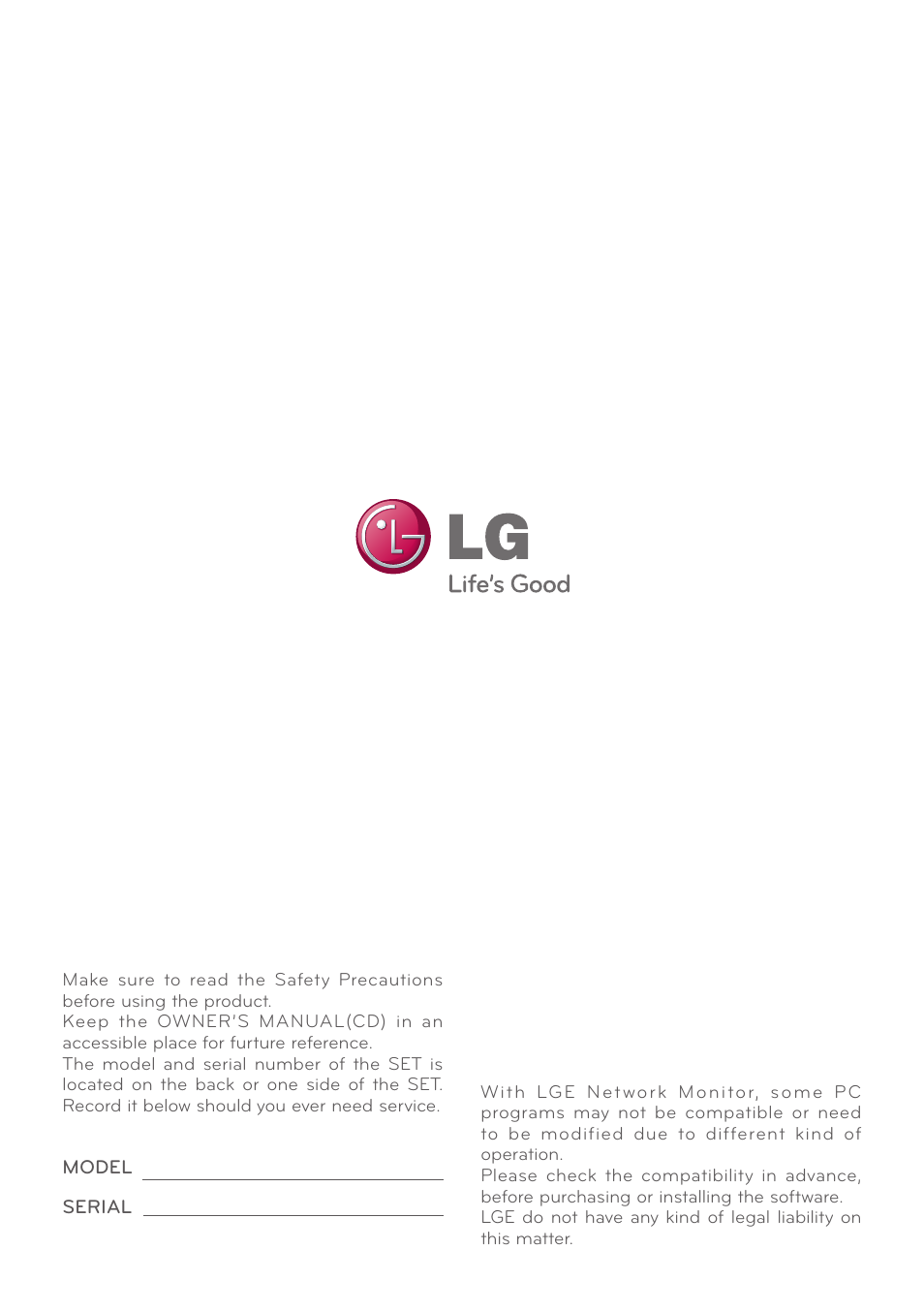 LG Network Monitor N194WA User Manual | Page 30 / 30