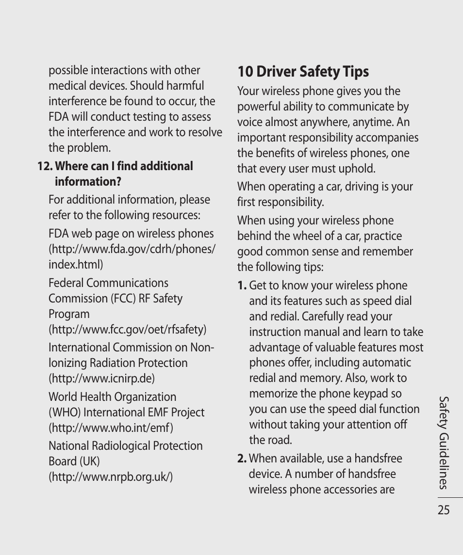 10 driver safety tips | LG TE365 User Manual | Page 29 / 107