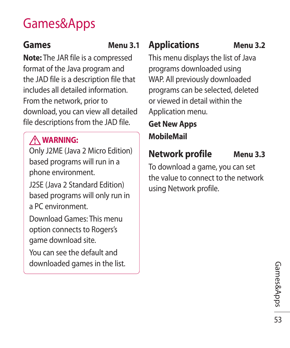 Games&apps | LG TE365 User Manual | Page 57 / 107