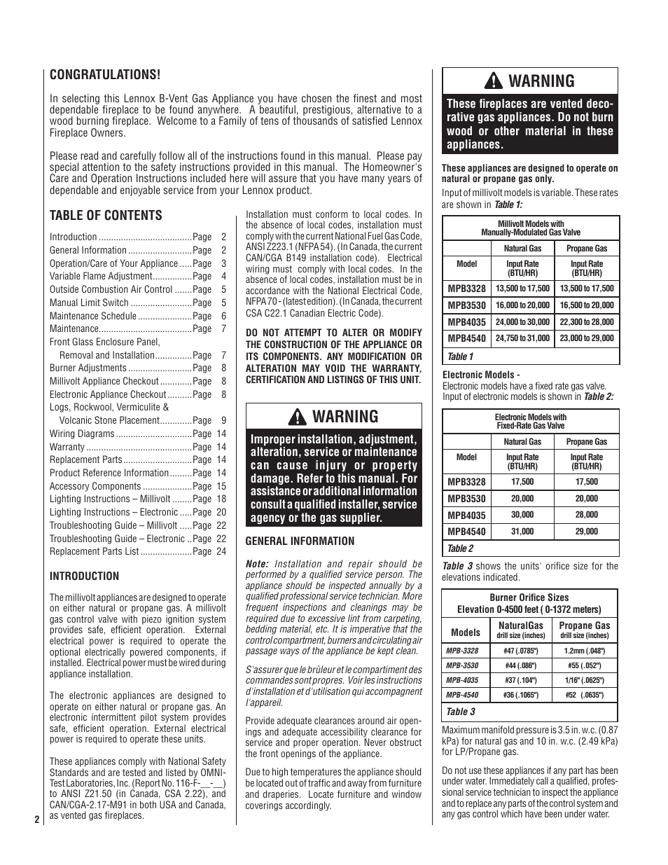 LG LENNOX MPB3328CNE User Manual | Page 2 / 28