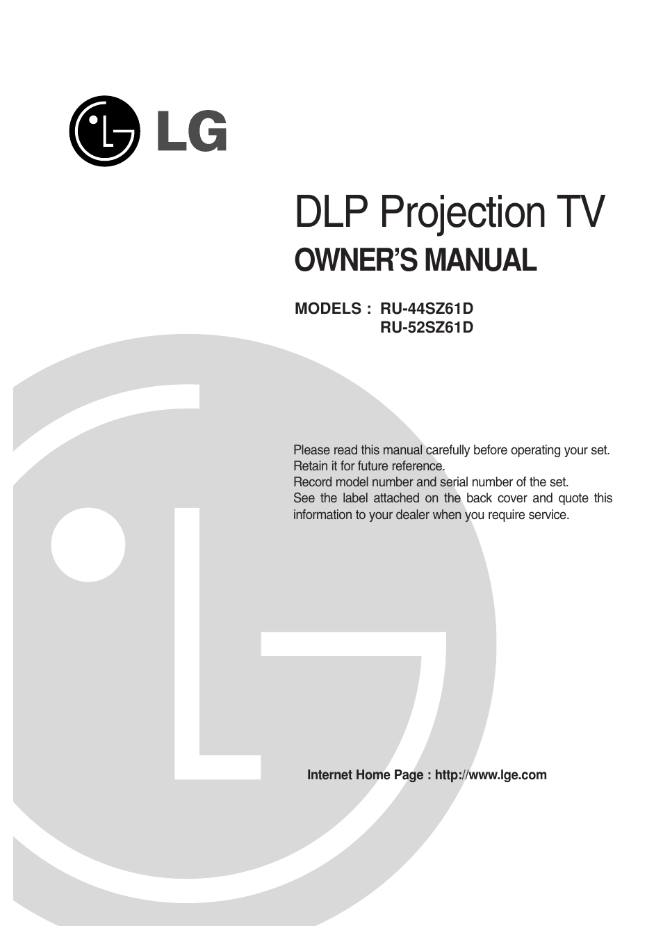 LG RU-52SZ61D User Manual | 60 pages