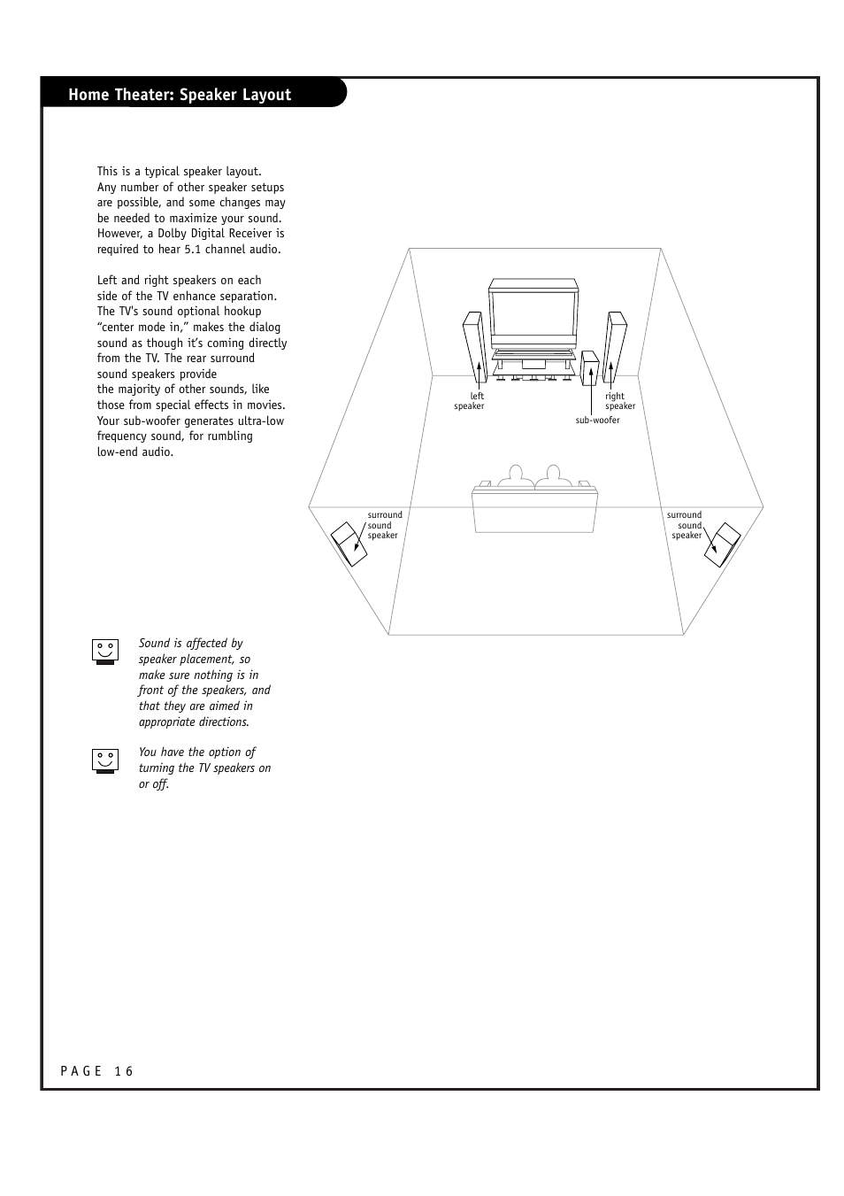 Home theater: speaker layout | LG RU-52SZ61D User Manual | Page 16 / 60