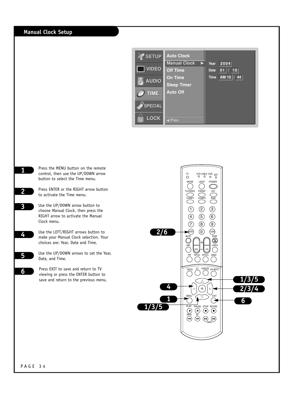 Manual clock setup | LG RU-52SZ61D User Manual | Page 34 / 60