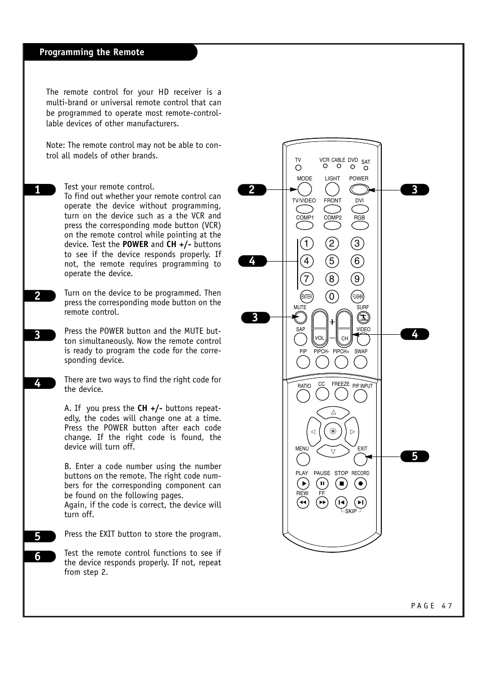 Programming the remote | LG RU-52SZ61D User Manual | Page 47 / 60
