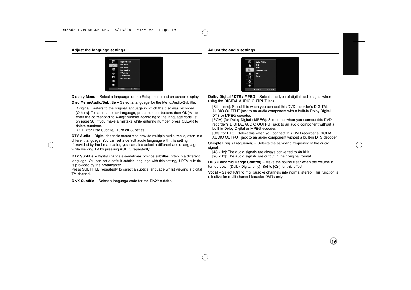 LG DRT389H User Manual | Page 19 / 40