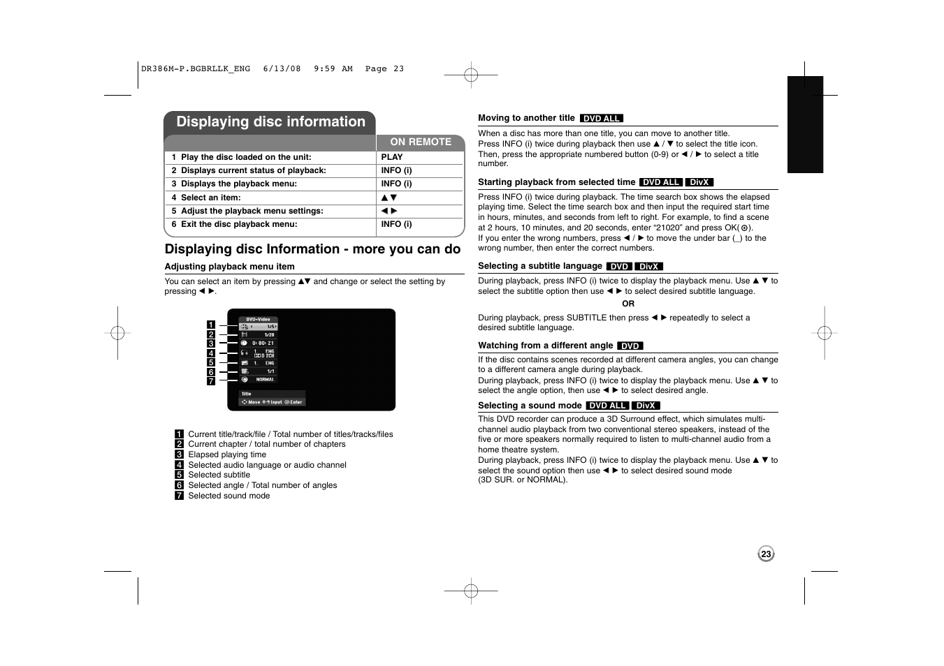 Displaying disc information, Displaying disc information - more you can do | LG DRT389H User Manual | Page 23 / 40