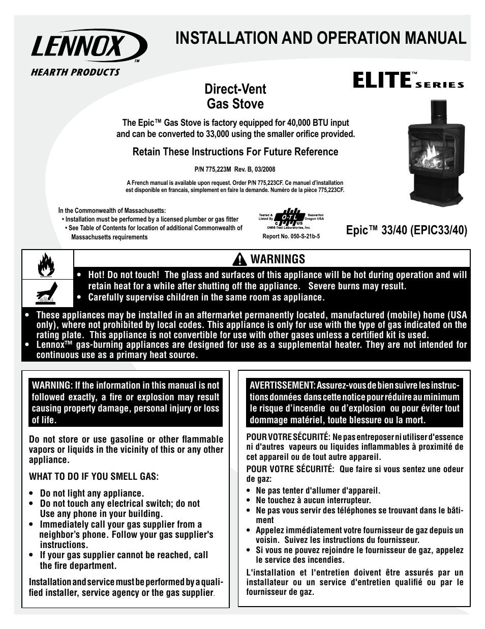Lennox Hearth EPIC40 User Manual | 36 pages