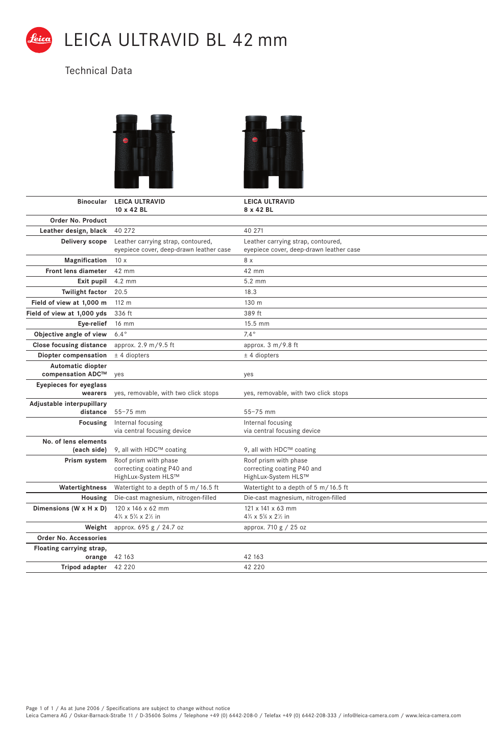 LEICA ULTRAVID BL 42 User Manual | 1 page