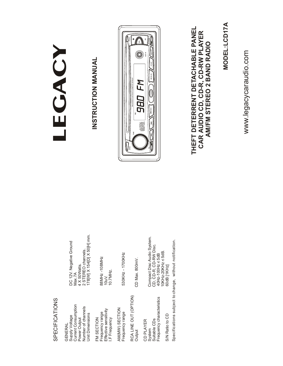 Legacy Car Audio LCD17A User Manual | 6 pages