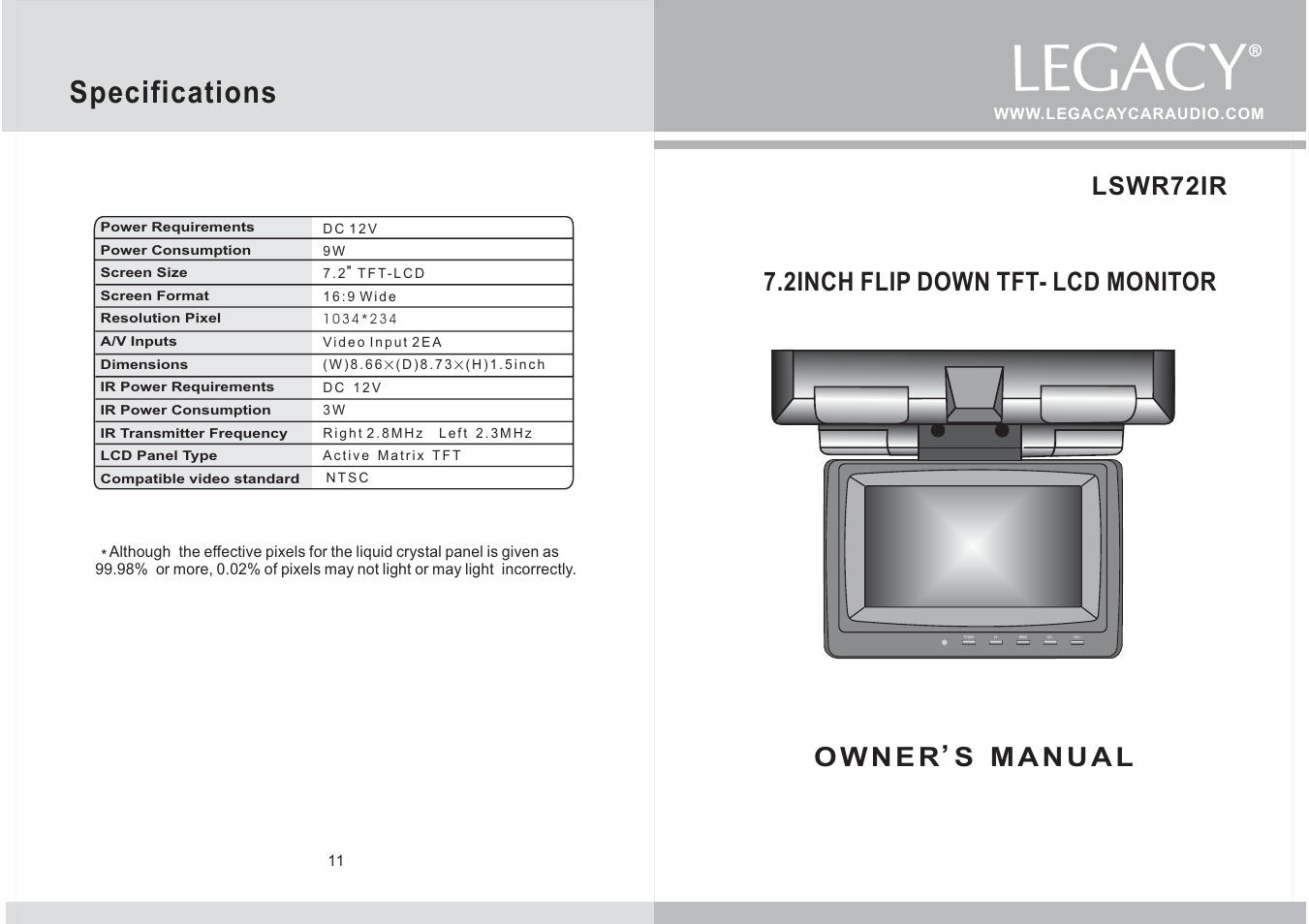 Legacy Car Audio LSWR72IR User Manual | 6 pages