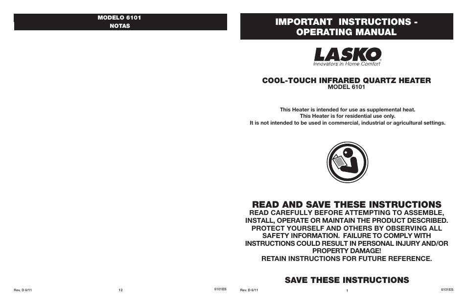 Lasko 6101 User Manual | 6 pages
