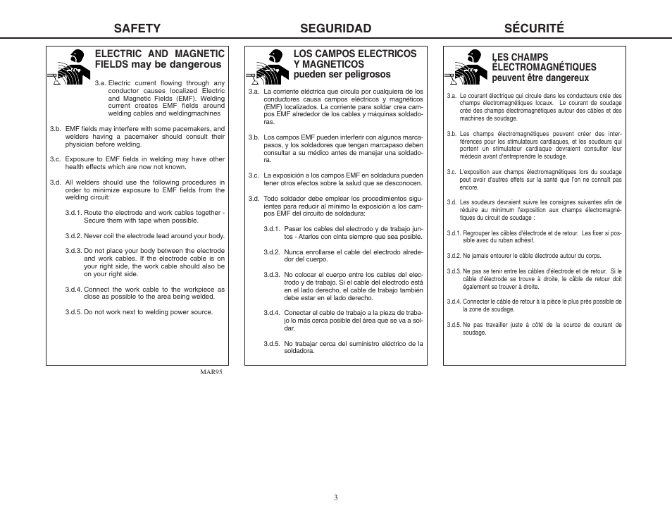 Safety seguridad sécurité, Electric and magnetic fields may be dangerous | Lincoln Electric MIG-PAK 10 User Manual | Page 3 / 64