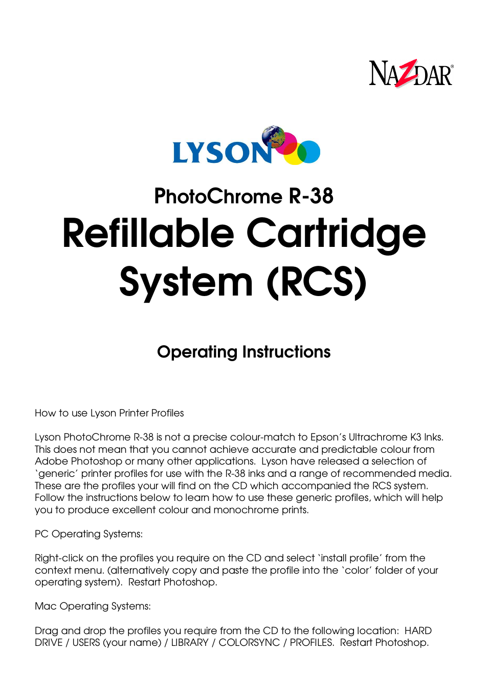 Lyson R-38 User Manual | 4 pages