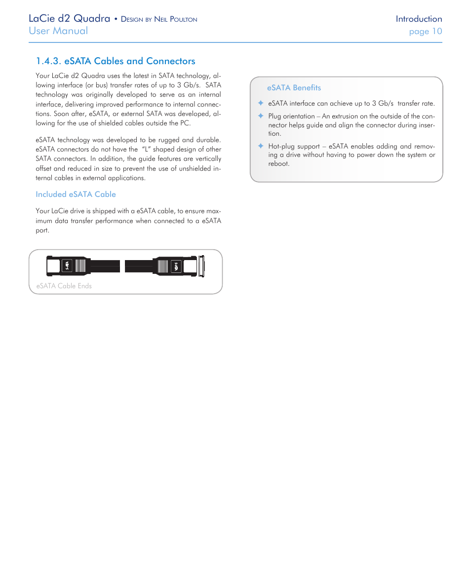 Esata cables and connectors, Lacie d2 quadra, User manual | LaCie FireWire 800 User Manual | Page 10 / 40
