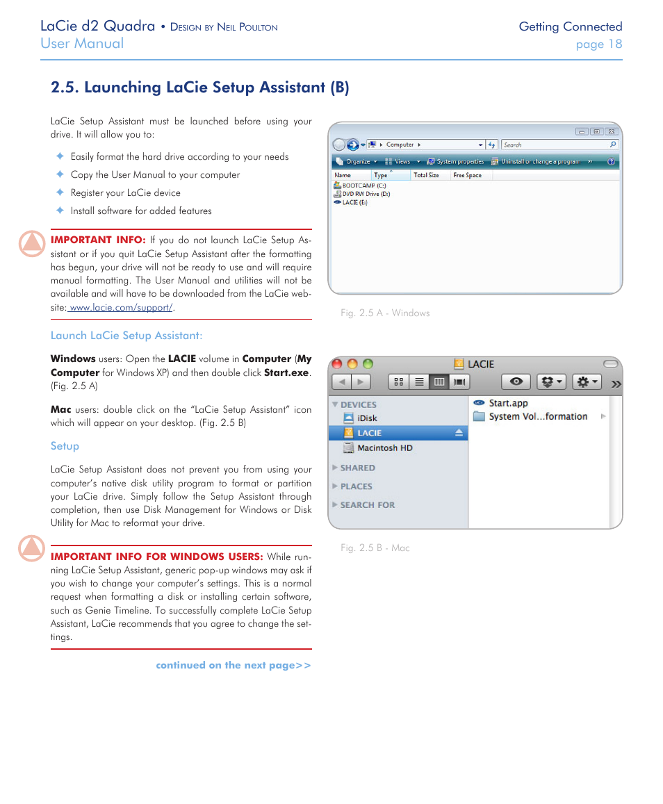 Launching lacie setup assistant (b), Launching lacie, Setup assistant (b) | Lacie d2 quadra, User manual | LaCie FireWire 800 User Manual | Page 18 / 40