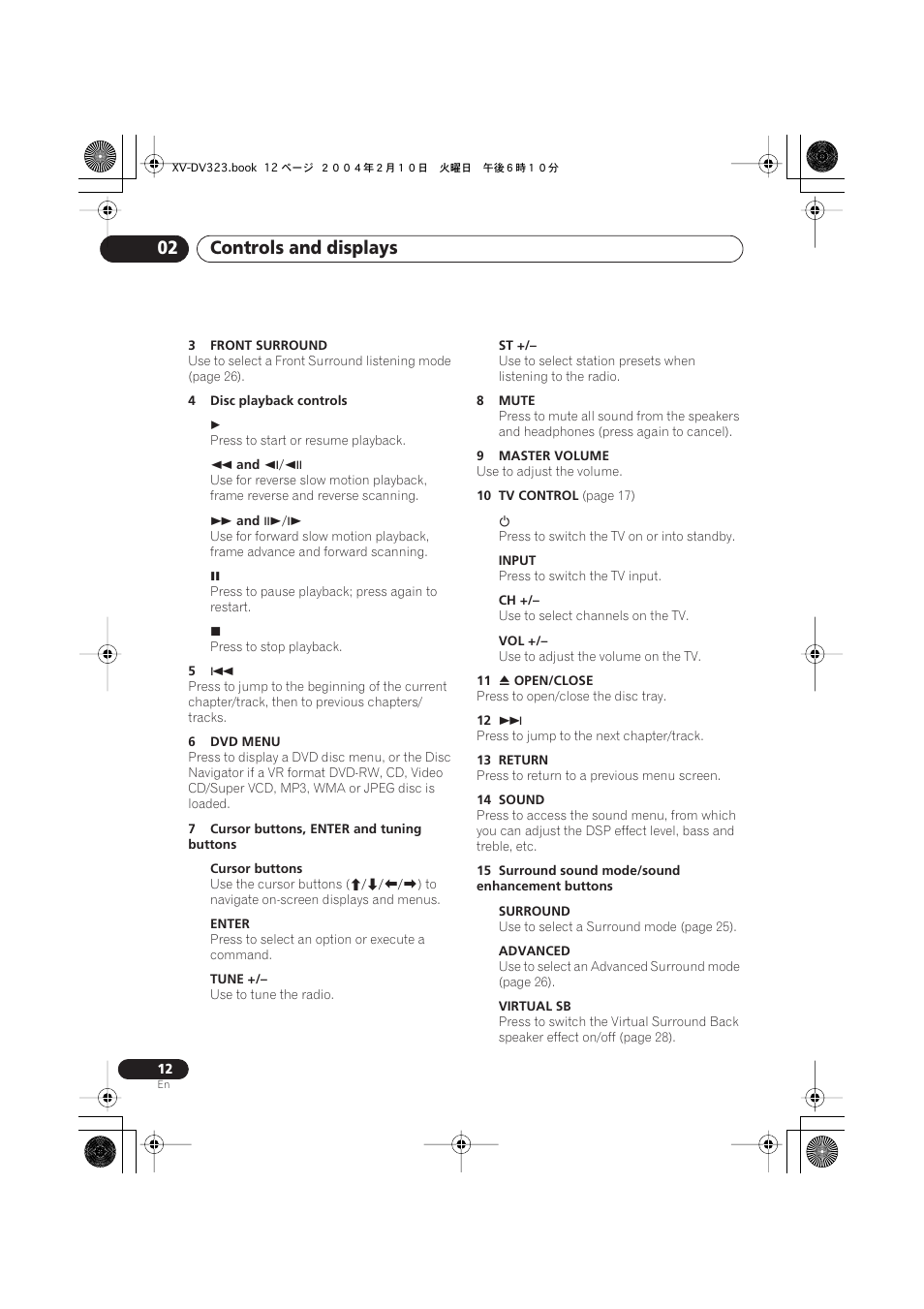 Controls and displays 02 | Pioneer S-DV440 User Manual | Page 12 / 74