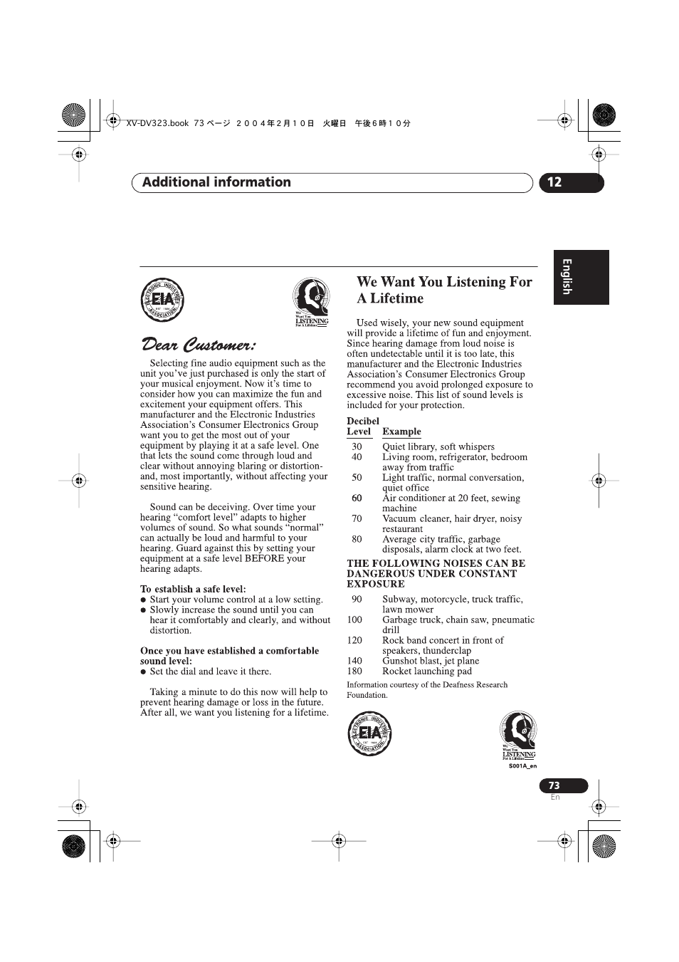 Additional information 12 | Pioneer S-DV440 User Manual | Page 73 / 74