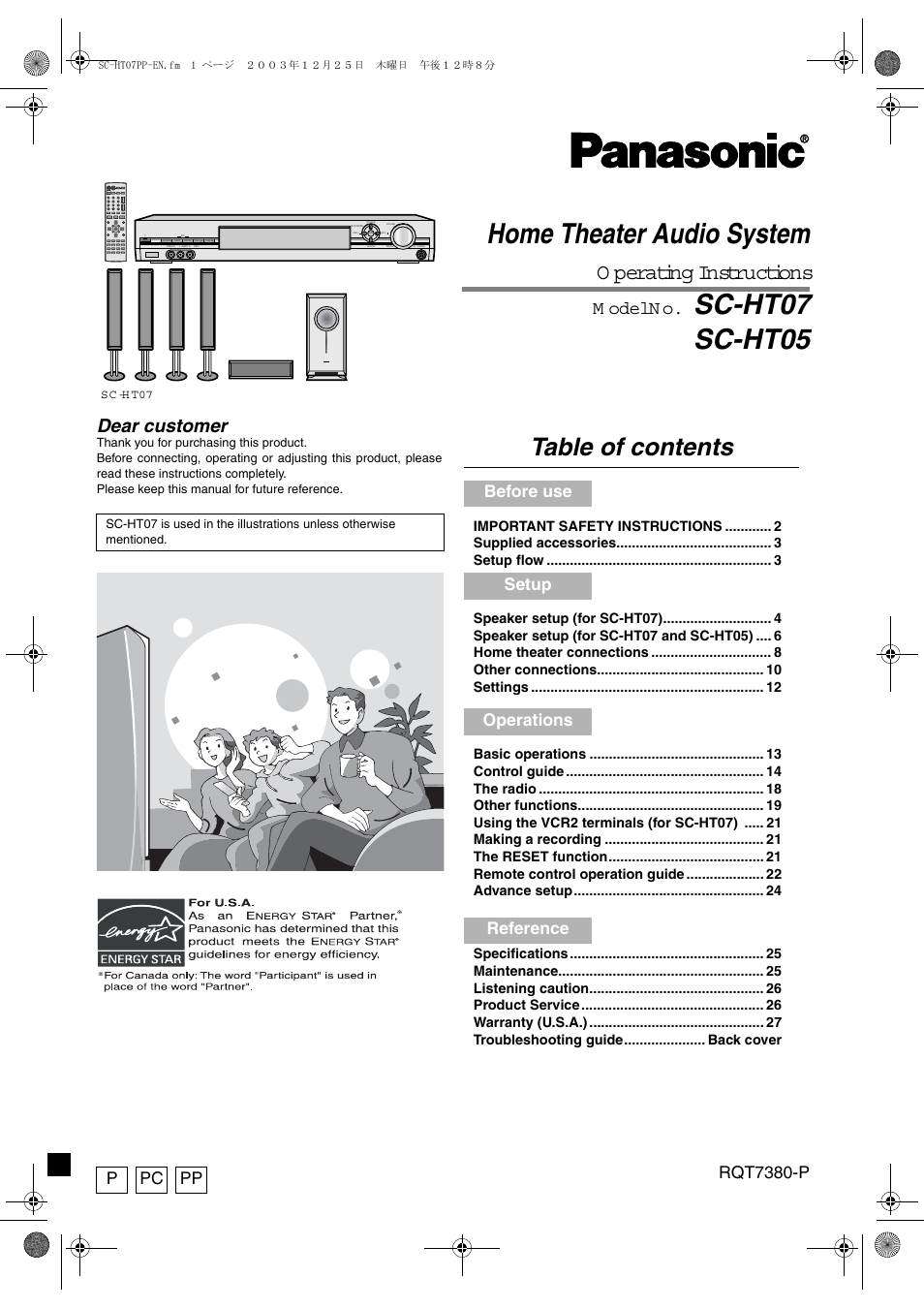 Panasonic HT-SC07 User Manual | 28 pages
