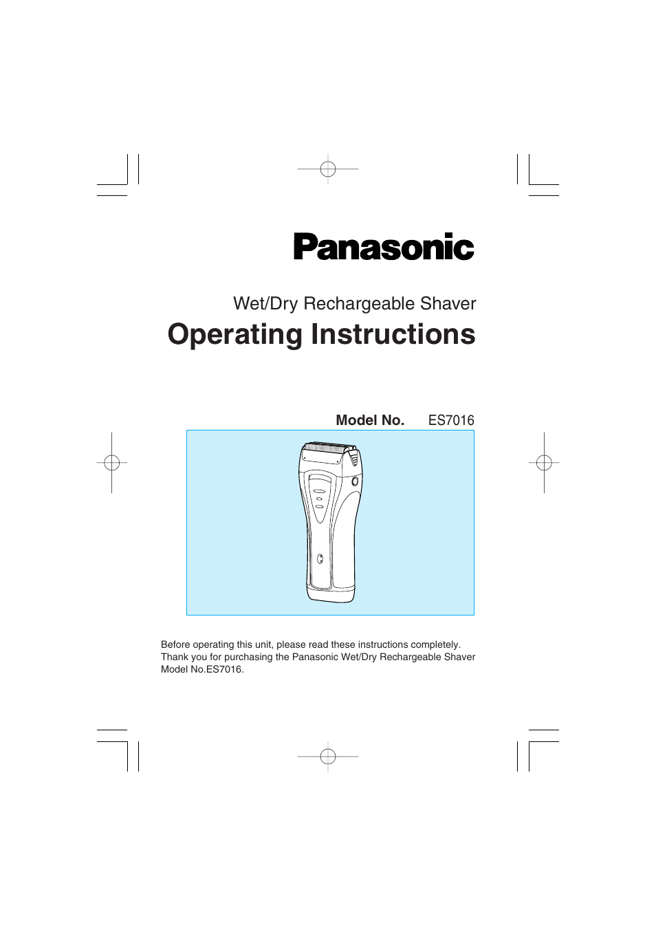 Panasonic ES7016 User Manual | 80 pages