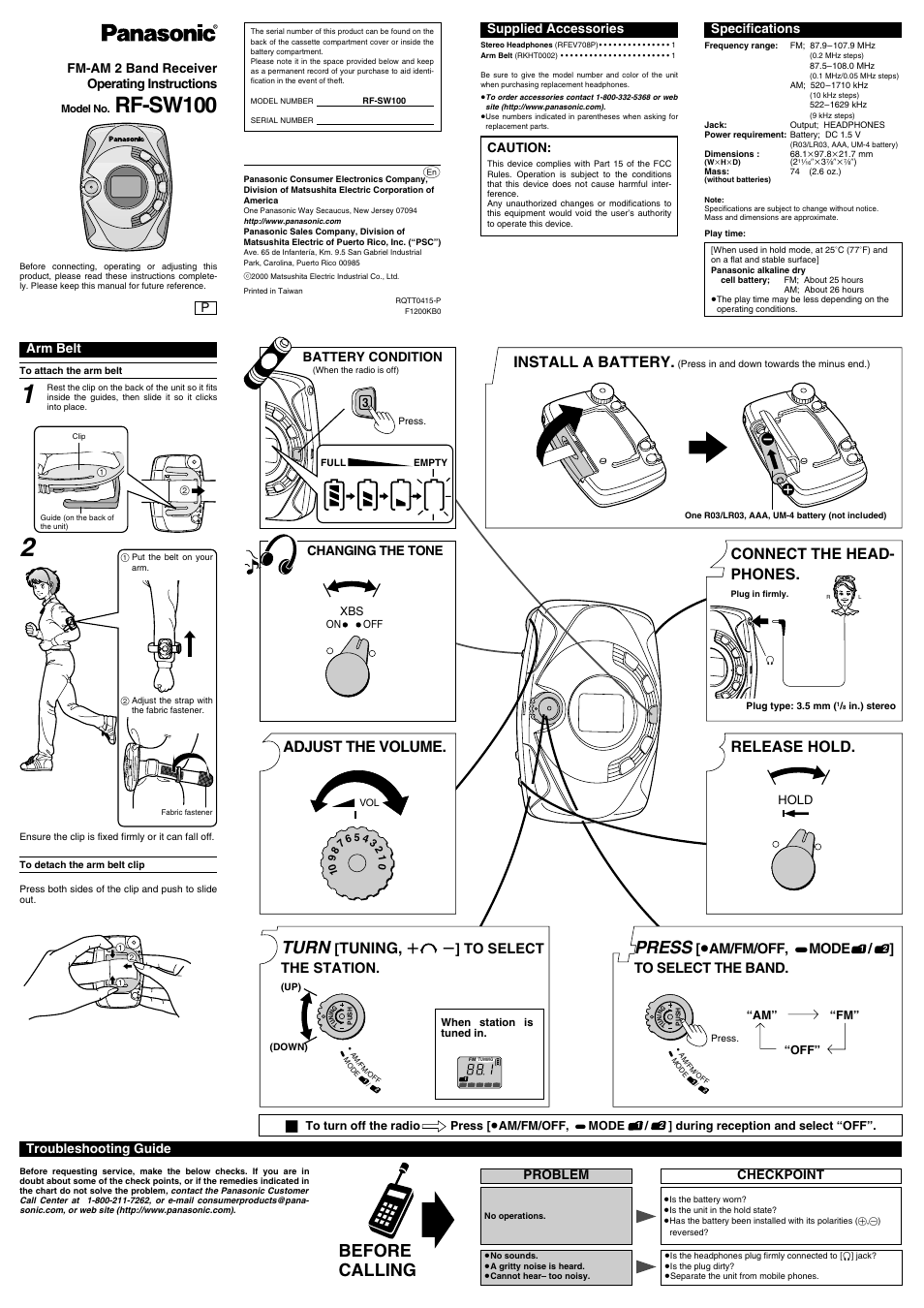 Panasonic RF-SW100 User Manual | 2 pages