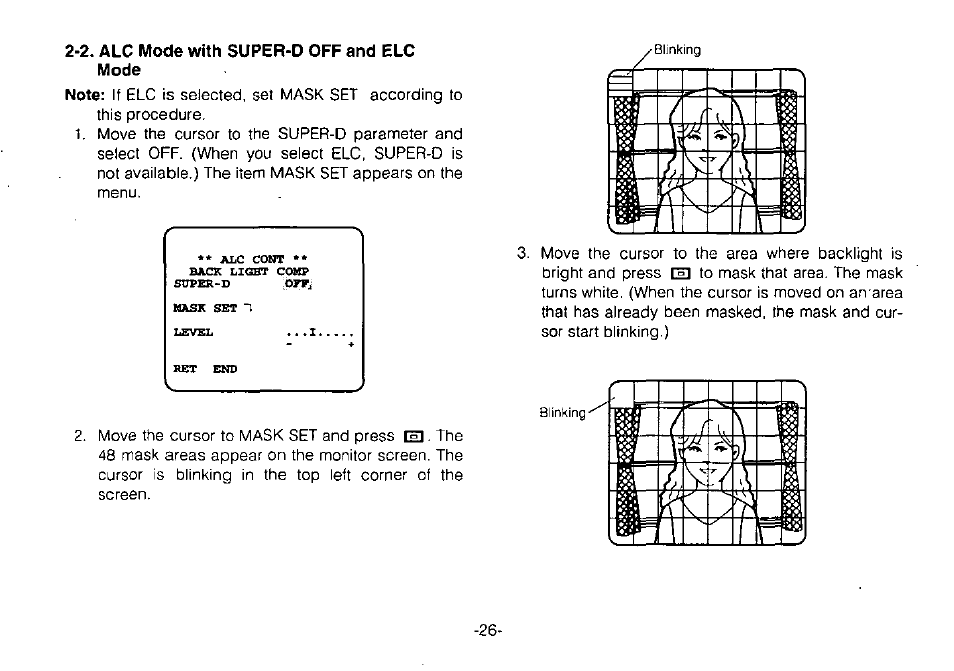 2. alc mode with super-d off and elc mode | Panasonic WV-CPR650 User Manual | Page 28 / 48