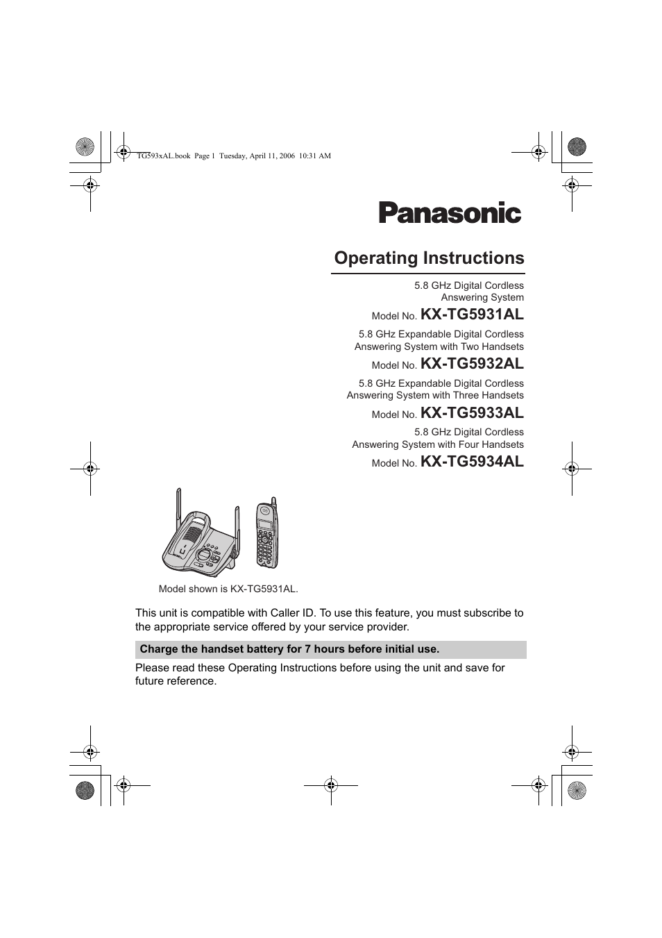 Panasonic KX-TG5932AL User Manual | 60 pages