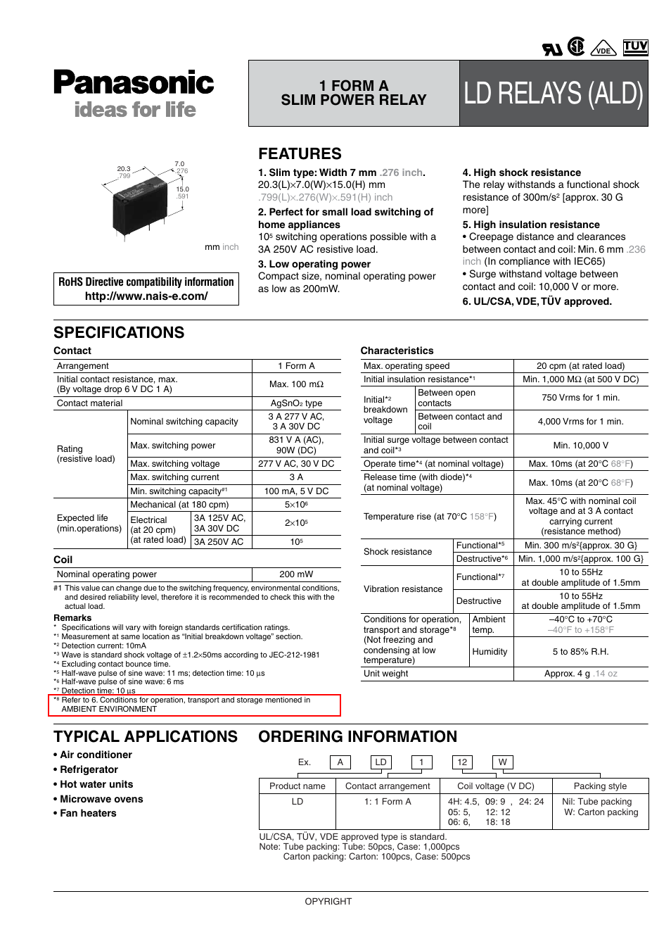 Panasonic LD Relays (ALD) User Manual | 3 pages