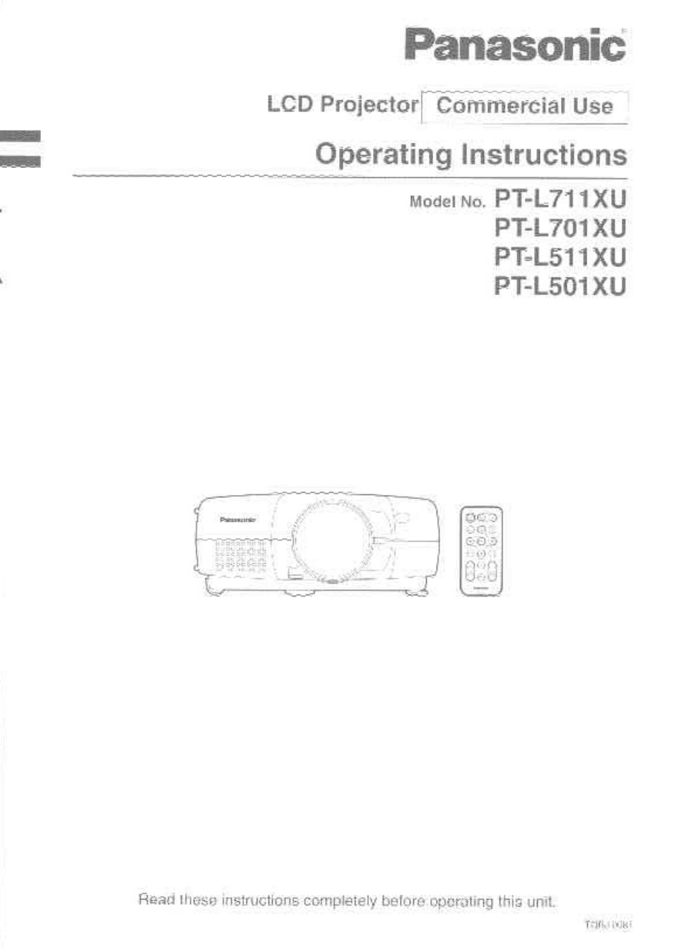 Panasonic DIGITAL MULTIMEDIA PROJECTOR PT-L501XU User Manual | 64 pages