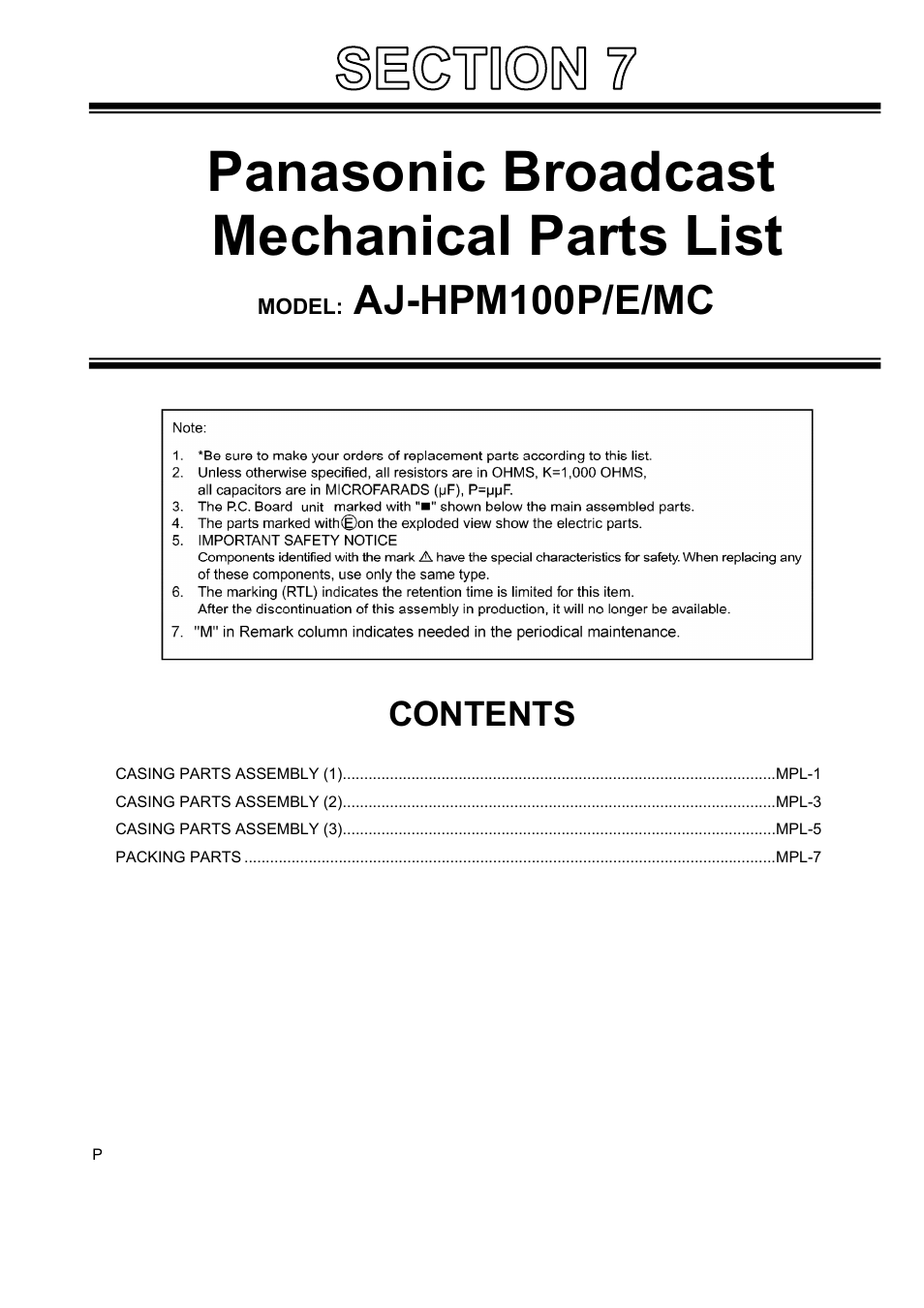 Panasonic AJ-HPM100P User Manual | 9 pages