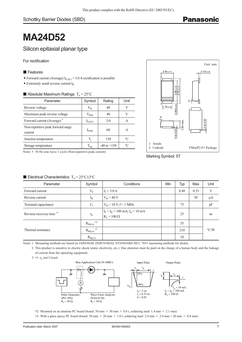 Panasonic MA24D52 User Manual | 2 pages