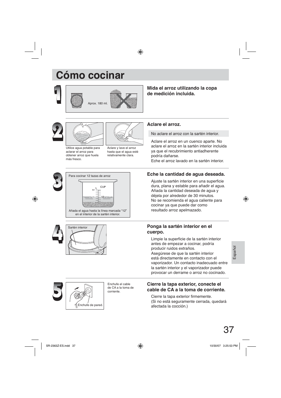 Cómo cocinar | Panasonic SR2363Z User Manual | Page 37 / 63