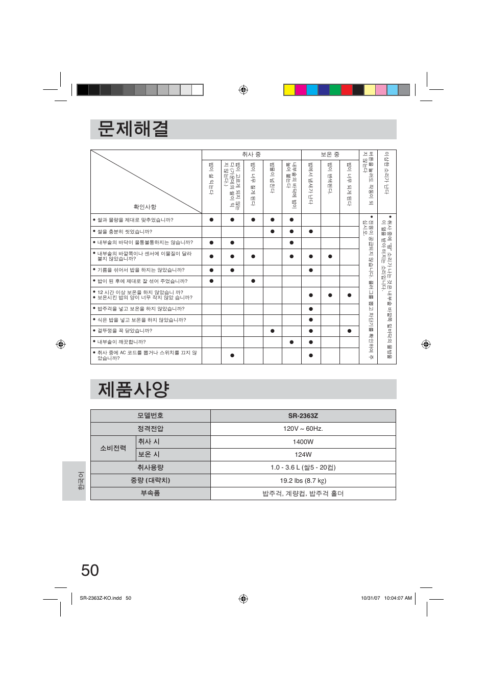 Panasonic SR2363Z User Manual | Page 50 / 63