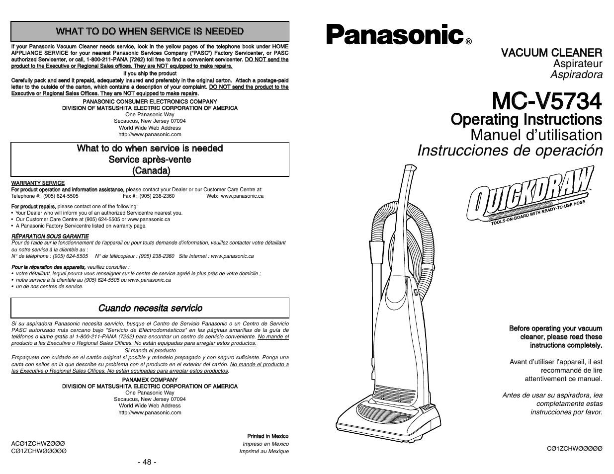 Panasonic MC-V5734 User Manual | 48 pages