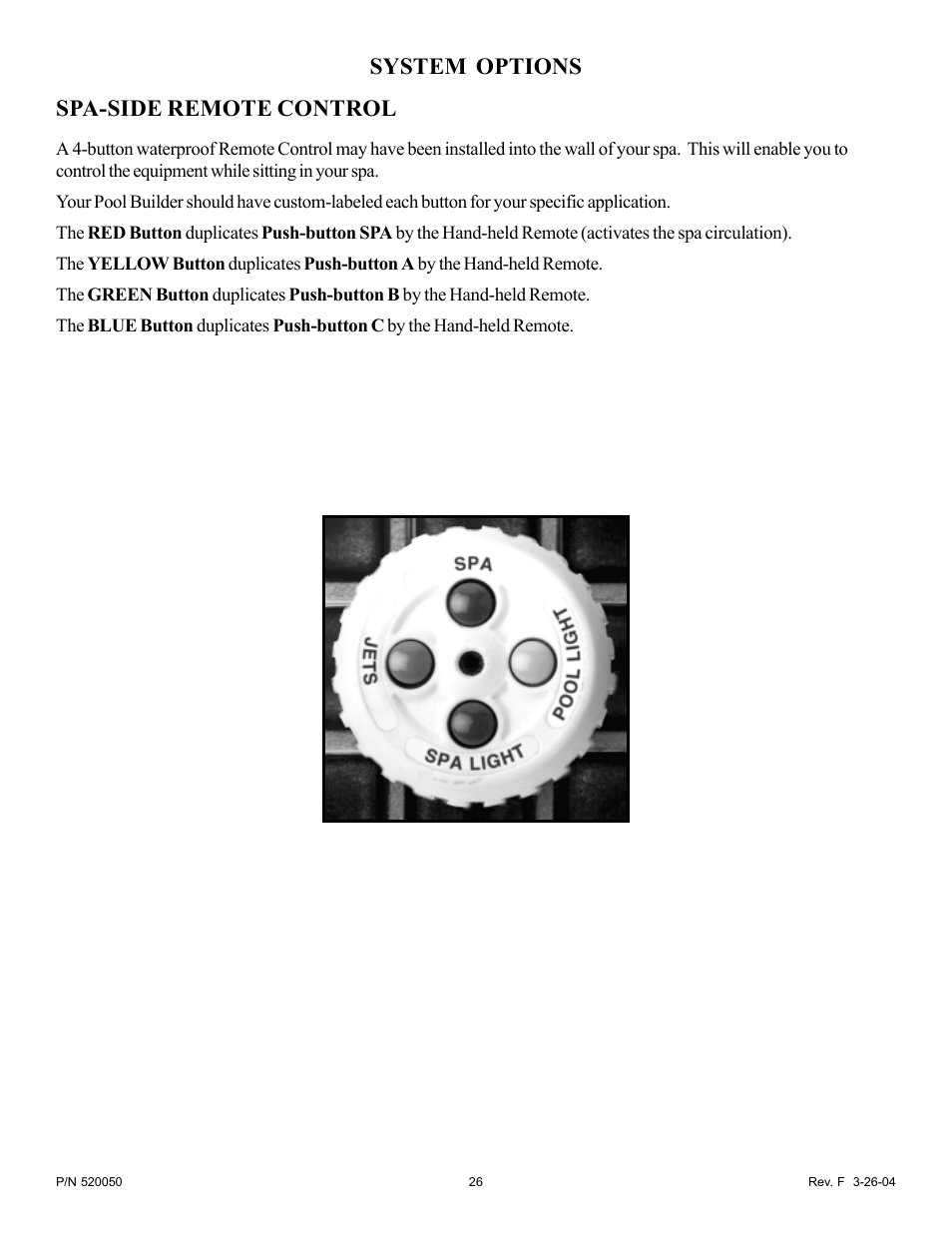 System options spa-side remote control | Pentair EasyTouch Pool/Spa Control System LX-100EZ User Manual | Page 26 / 32