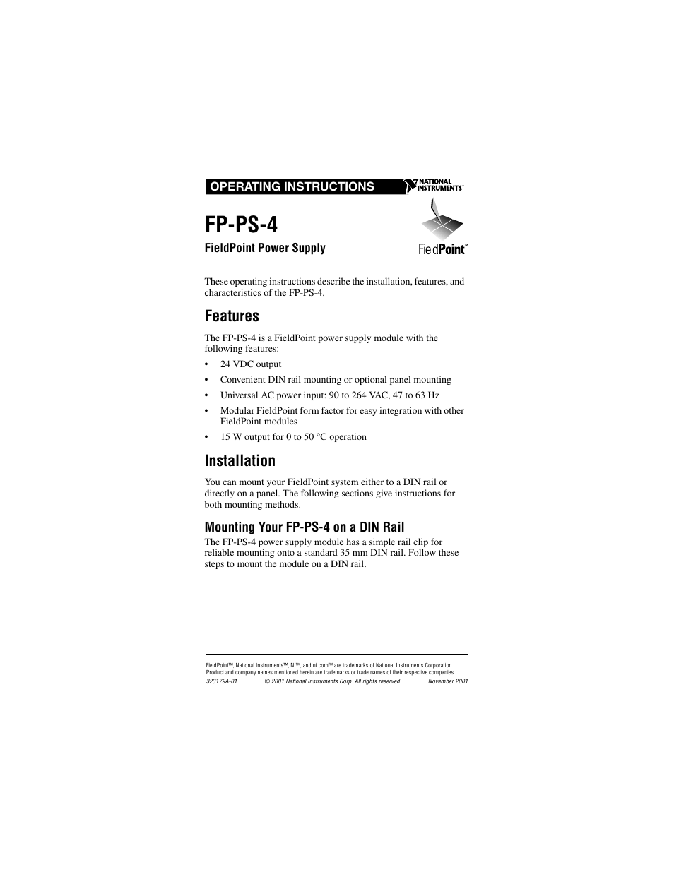 National Instruments FP-PS-4 User Manual | 11 pages